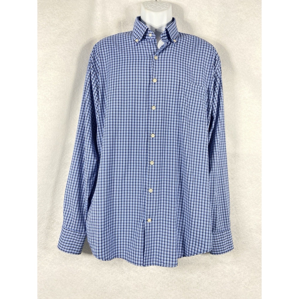Peter Millar Shirt Mens Large Blue Summer Comfort Check Long Sleeves‎